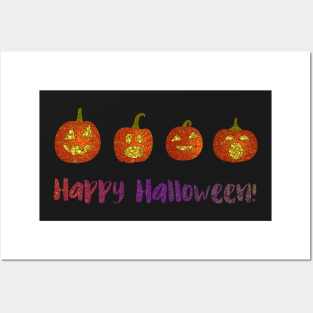 Happy Halloween Glitter Pumpkins Posters and Art